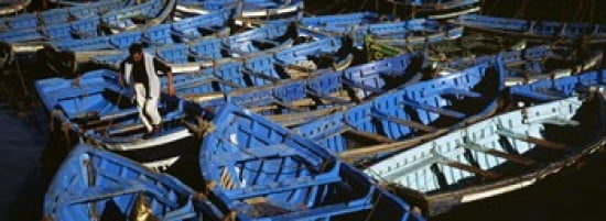 High angle view of boats docked at a port Essaouira Morocco Canvas Art - Panoramic Images (36 x 13)