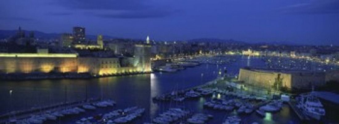 High angle view of boats docked at a port Old Port Marseille Bouches-Du-Rhone Provence-Alpes-Cote Daze France Canvas Art - Panoramic Images (36 x 13)