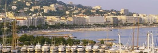 High angle view of boats docked at harbor Cannes France Canvas Art - Panoramic Images (36 x 12)