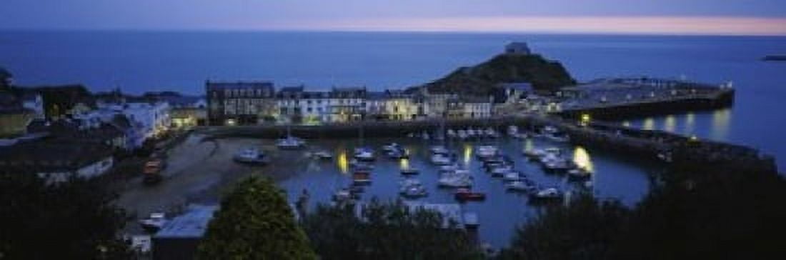High angle view of boats docked at the harbor Devon England Canvas Art - Panoramic Images (18 x 6)