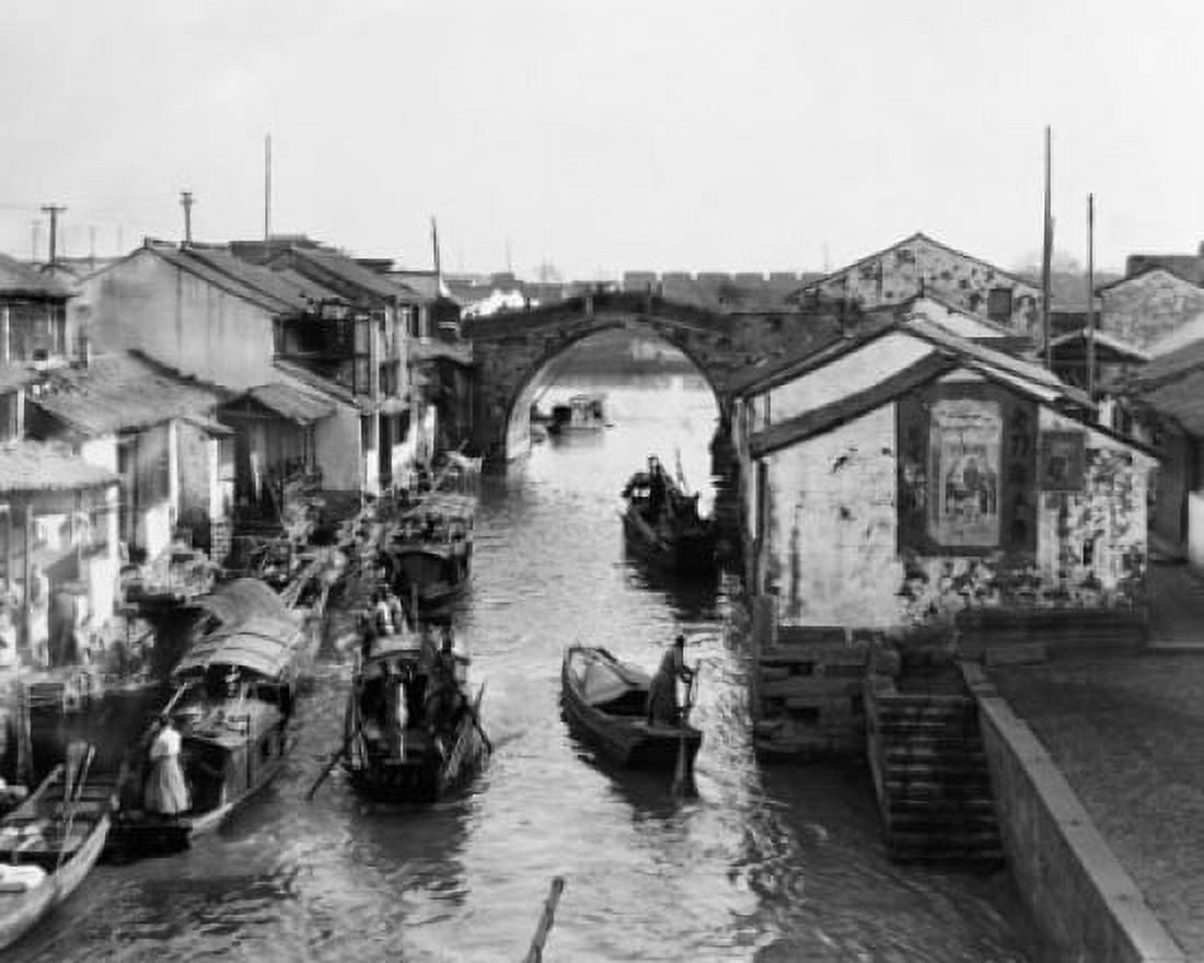 High angle view of boats in a canal China Canvas Art - (18 x 24)