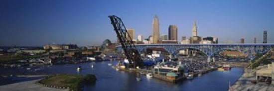 High angle view of boats in a river Cleveland Ohio USA Canvas Art - Panoramic Images (36 x 12)