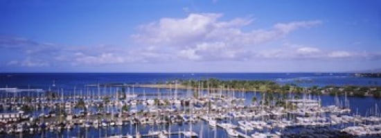 High angle view of boats in a row Ala Wai Honolulu Hawaii USA Canvas Art - Panoramic Images (36 x 13)