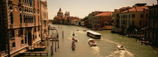 High angle view of boats in water Venice Italy Canvas Art - Panoramic Images (36 x 13)