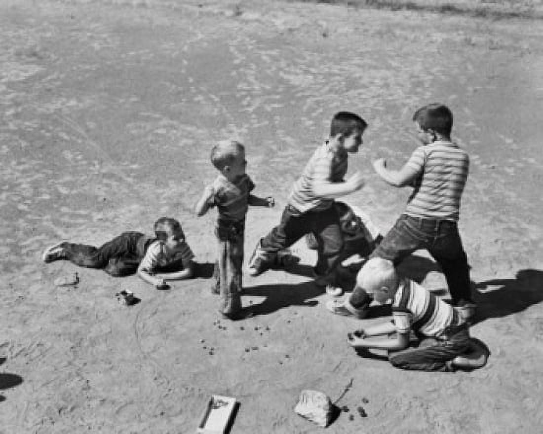 High angle view of boys fighting while playing marbles Canvas Art - (18 x 24)