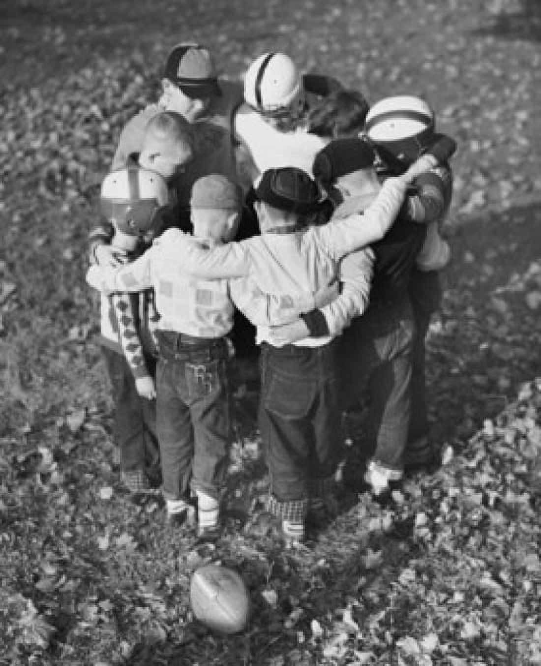 High angle view of boys standing in a huddle Canvas Art - (18 x 24)