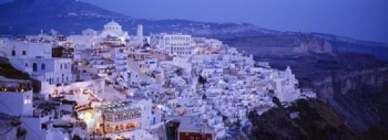 High angle view of buildings Santorini Cyclades Islands Greece Canvas Art - Panoramic Images (36 x 13)