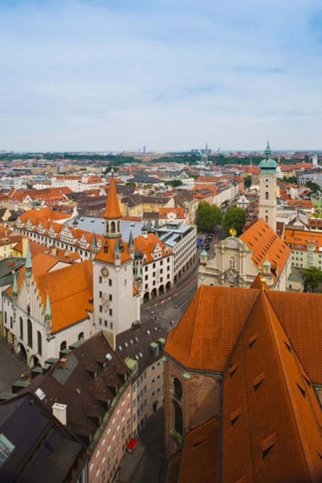 High angle view of buildings and a church in a city Heiliggeistkirche Old Town Hall Munich Bavaria Germany Canvas Art - Panoramic Images (24 x 36)