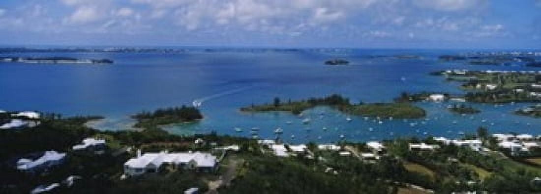 High angle view of buildings at the waterfront Gibbs Hill Lighthouse Bermuda Canvas Art - Panoramic Images (18 x 7)