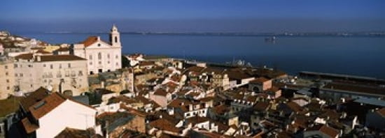 High angle view of buildings in a city Alfama Lisbon Portugal Canvas Art - Panoramic Images (36 x 13)