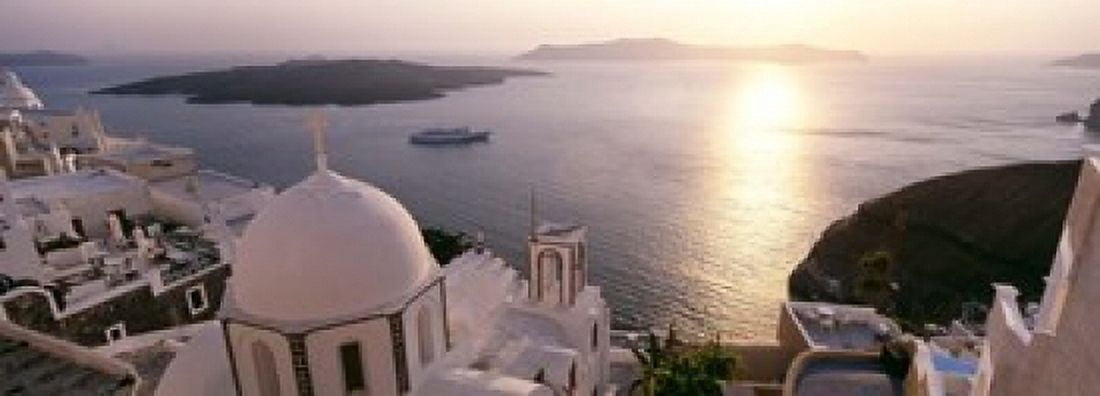 High angle view of buildings in a city Santorini Cyclades Islands Greece Canvas Art - Panoramic Images (18 x 7)