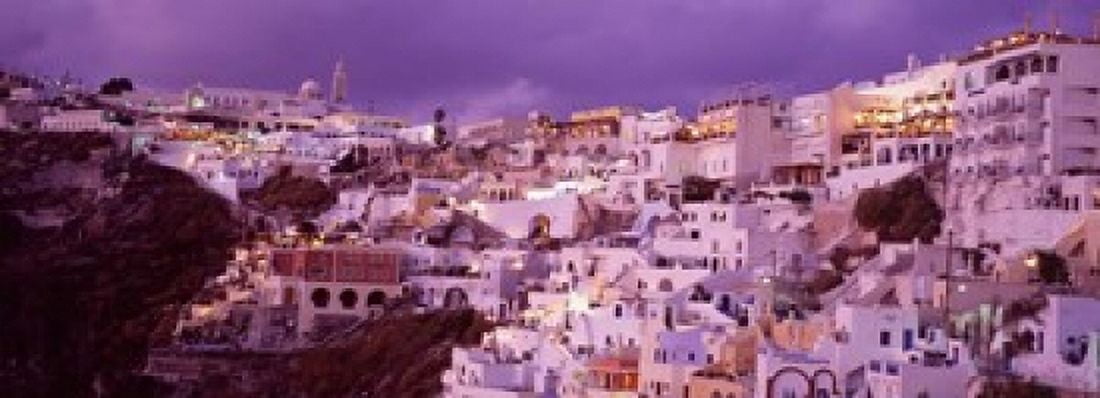 High angle view of buildings in a city Santorini Cyclades Islands Greece Canvas Art - Panoramic Images (18 x 7)