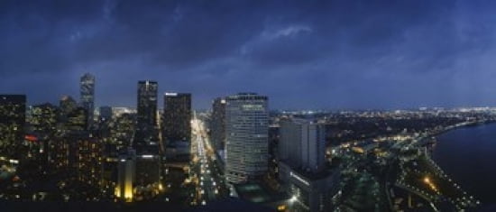 High angle view of buildings in a city lit up at night New Orleans Louisiana USA Canvas Art - Panoramic Images (30 x 13)