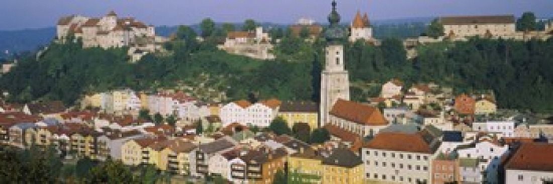 High angle view of buildings in a town Salzach River Burghausen Bavaria Germany Canvas Art - Panoramic Images (18 x 6)