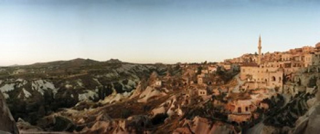 High angle view of buildings in a village Cappadocia Central Anatolia Region Turkey Canvas Art - Panoramic Images (30 x 13)