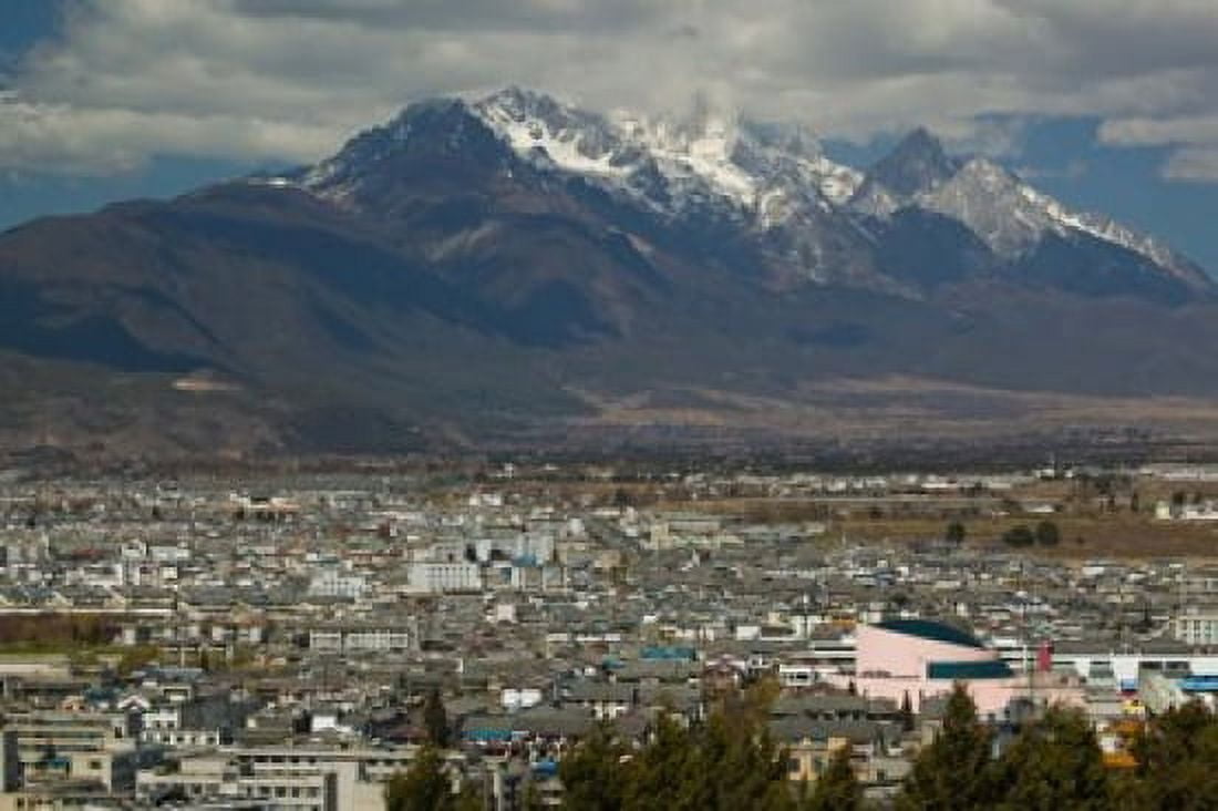 High angle view of buildings in the new town towards Jade Dragon Snow Mountain Lijiang Yunnan Province China Canvas Art - Panoramic Images (36 x 24)