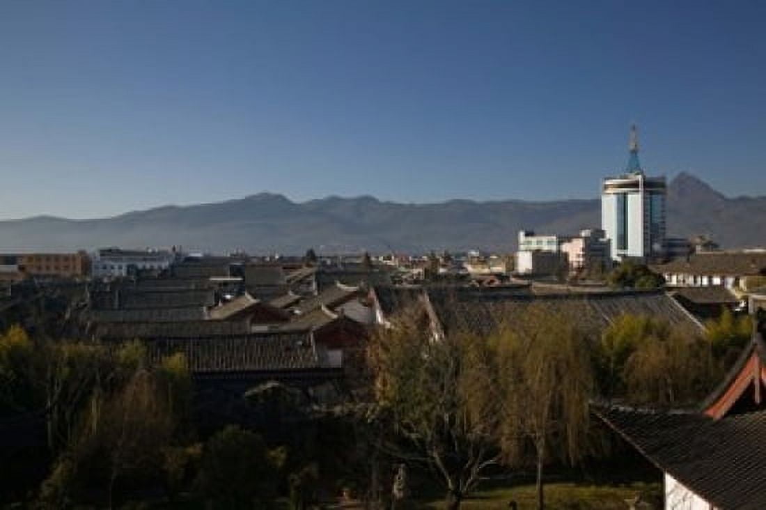 High angle view of buildings in the new town viewed from Mu Family Mansion Lijiang Yunnan Province China Canvas Art - Panoramic Images (36 x 24)
