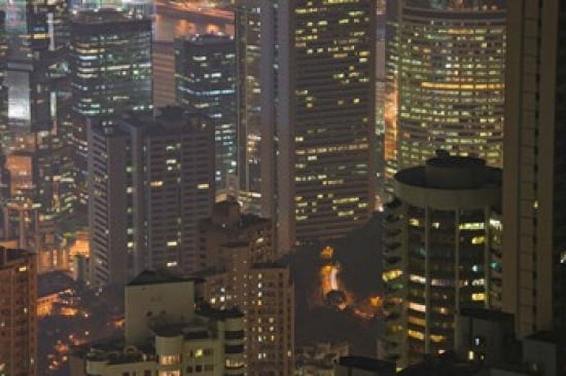 High angle view of buildings lit up at dusk Central District Hong Kong Canvas Art - Panoramic Images (36 x 24)