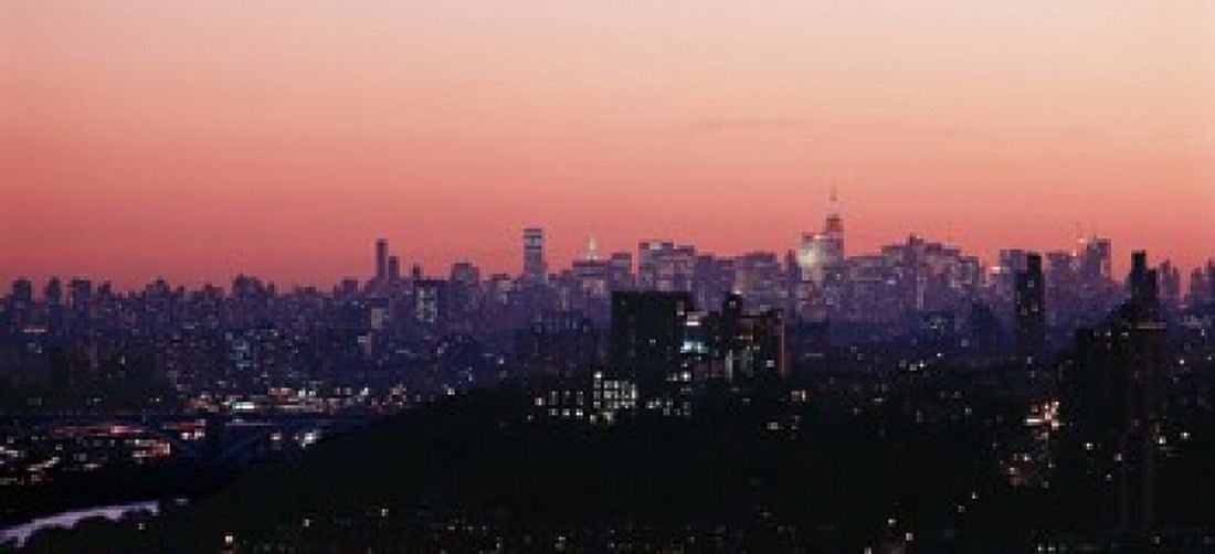 High angle view of buildings lit up at dusk Manhattan New York City New York State USA Canvas Art - Panoramic Images (15 x 7)