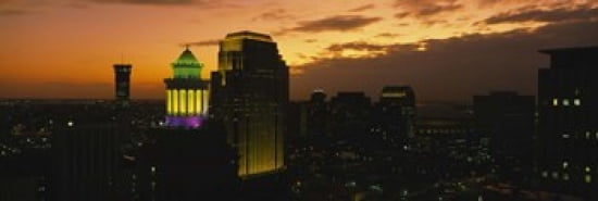 High angle view of buildings lit up at dusk New Orleans Louisiana USA Canvas Art - Panoramic Images (36 x 12)