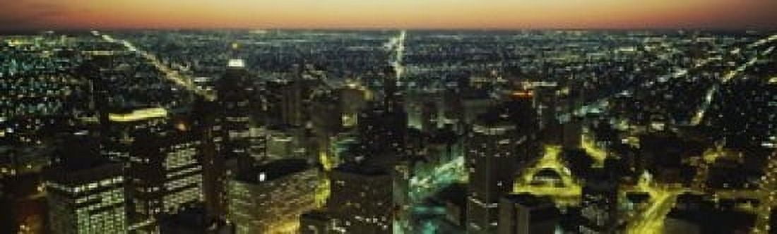 High angle view of buildings lit up at night Detroit Michigan USA Canvas Art - Panoramic Images (15 x 5)