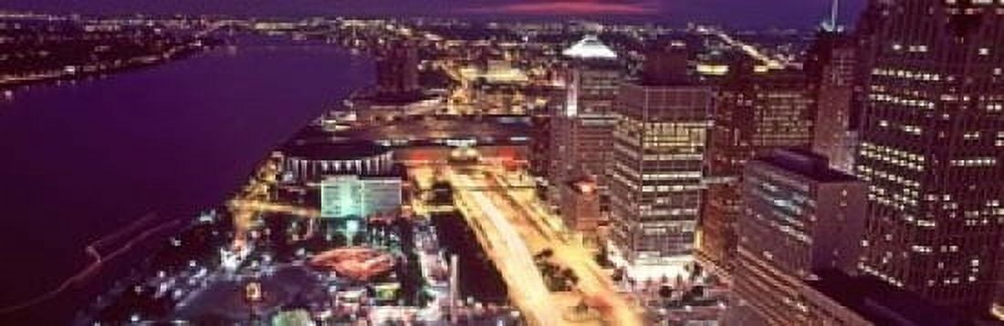 High angle view of buildings lit up at night Detroit Michigan USA Canvas Art - Panoramic Images (18 x 6)