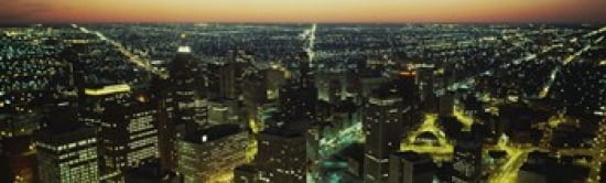 High angle view of buildings lit up at night Detroit Michigan USA Canvas Art - Panoramic Images (38 x 12)