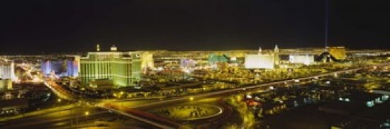 High angle view of buildings lit up at night Las Vegas Nevada USA Canvas Art - Panoramic Images (36 x 12)