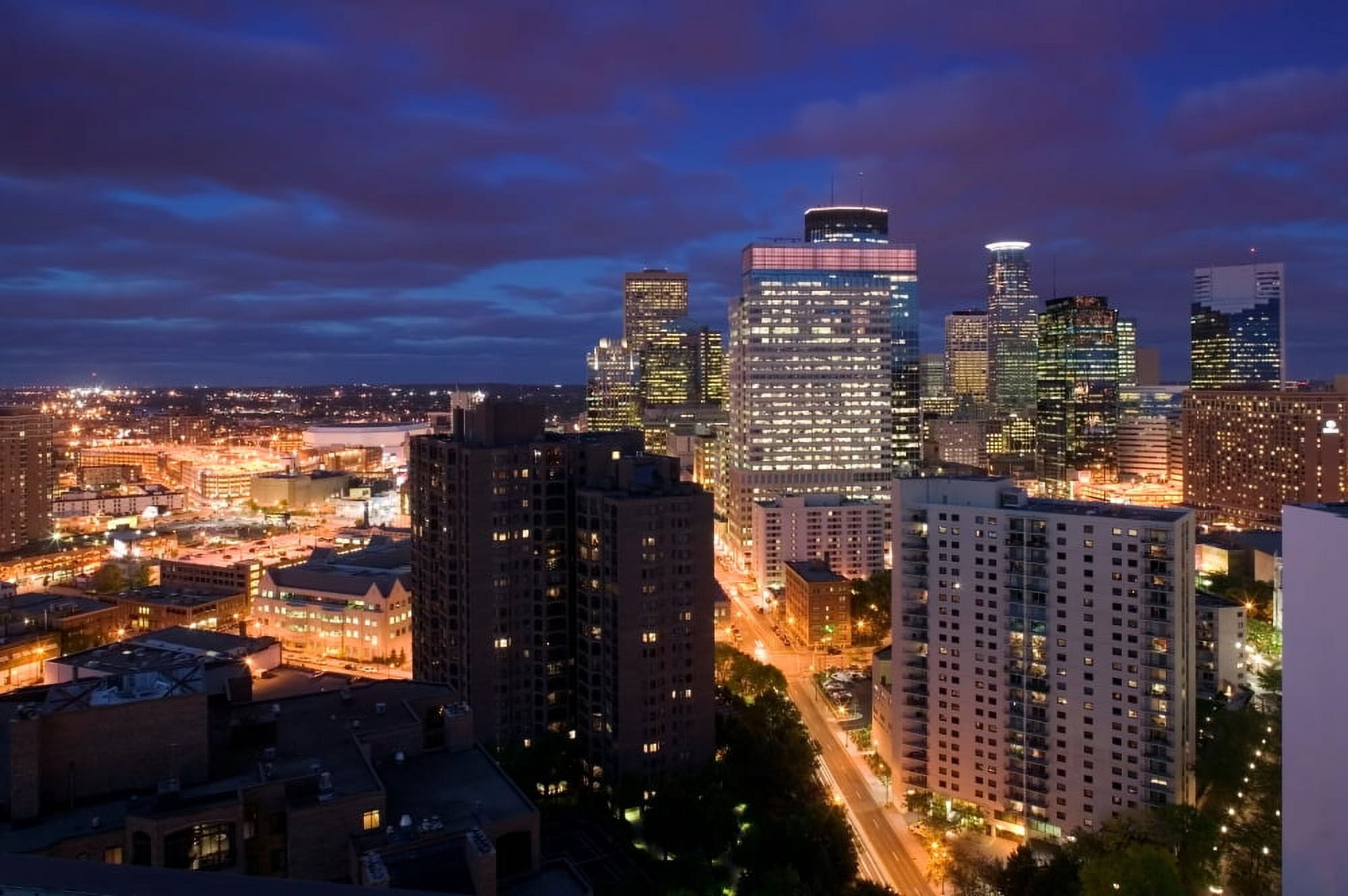 High angle view of buildings lit up at night Minneapolis Minnesota USA Canvas Art - Panoramic Images (27 x 9)