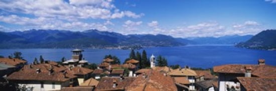 High angle view of buildings near a lake Lake Maggiore Vedasco Italy Canvas Art - Panoramic Images (36 x 12)