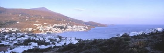 High angle view of buildings on the waterfront Batsi Andros Island Cyclades Islands Greece Canvas Art - Panoramic Images (36 x 12)