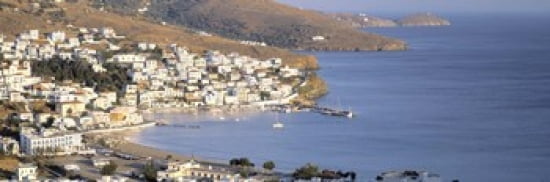 High angle view of buildings on the waterfront Batsi Andros Island Cyclades Islands Greece Canvas Art - Panoramic Images (36 x 12)