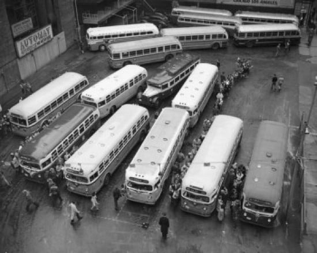 High angle view of buses parked in a bus station New York City New York State USA Canvas Art - (24 x 36)