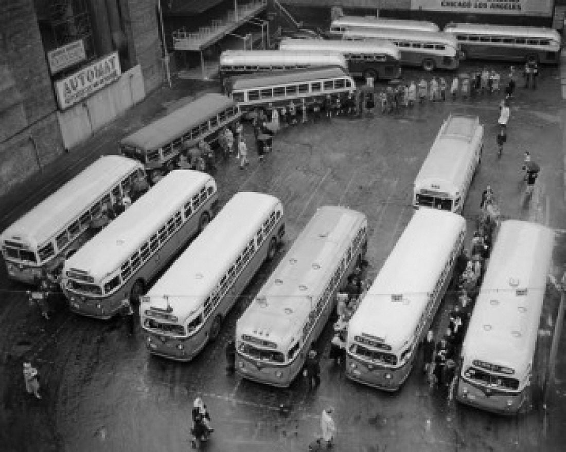 High angle view of buses parked in a bus station New York City New York USA Canvas Art - (24 x 36)