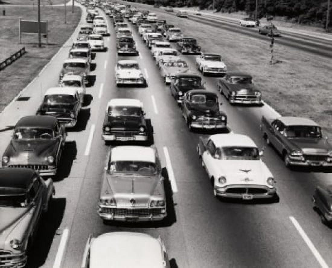 High angle view of cars moving on a multiple lane highway Canvas Art - (18 x 24)