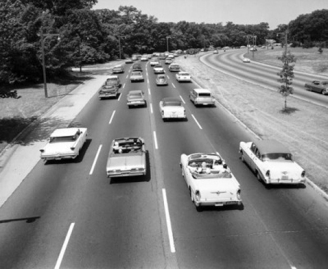 High angle view of cars moving on a multiple lane highway Southern State Parkway Long Island New York USA Canvas Art - (24 x 36)