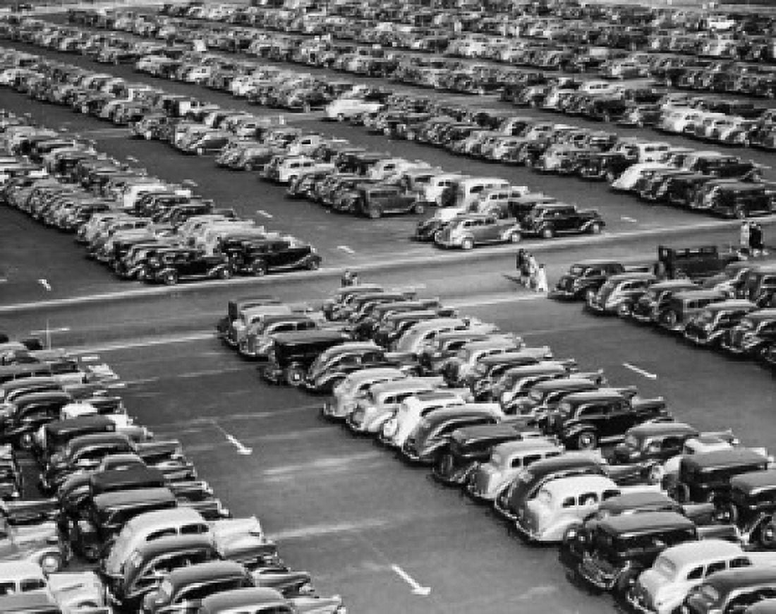 High angle view of cars parked in a parking lot Canvas Art - (18 x 24)