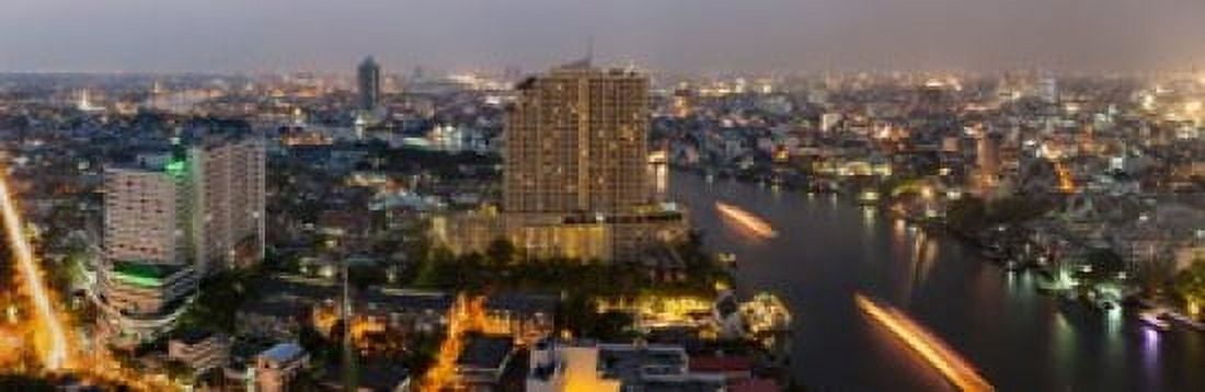 High angle view of city at dusk Chao Phraya River Bangkok Thailand Canvas Art - Panoramic Images (36 x 12)