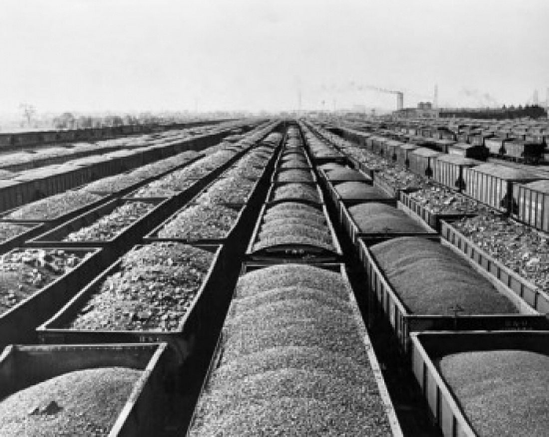 High angle view of coal in railroad cars Canvas Art - (18 x 24)
