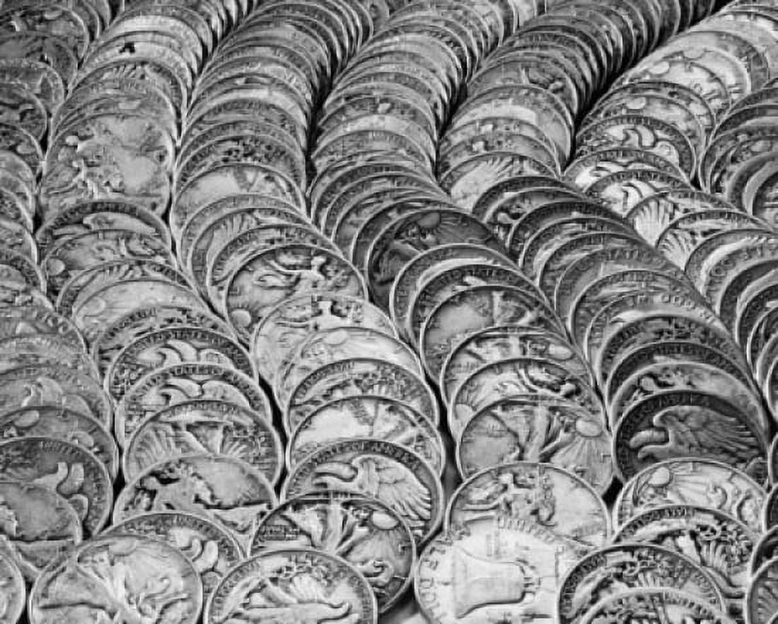 High angle view of coins arranged in a row Canvas Art - (18 x 24)