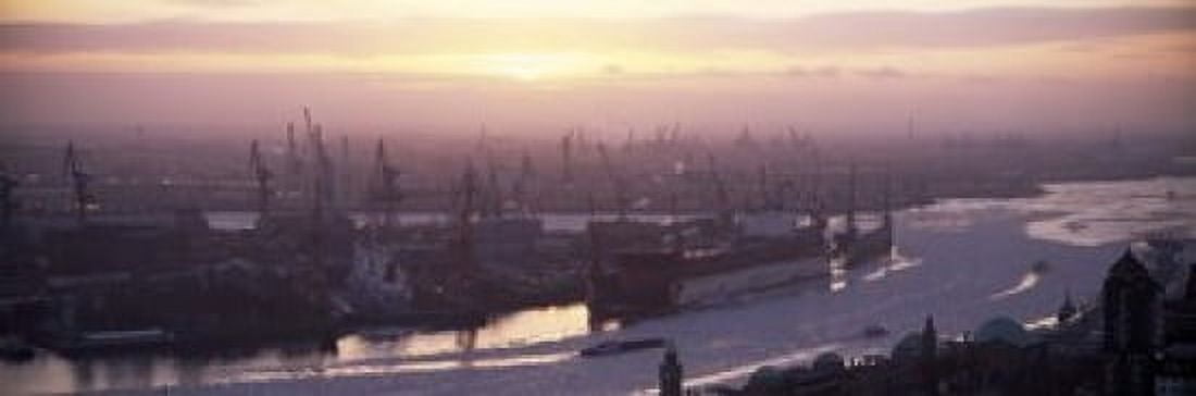 High angle view of container ships in the river Elbe River Landungsbrucken Hamburg Harbour Hamburg Germany Canvas Art - Panoramic Images (36 x 12)