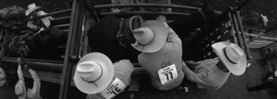 High angle view of cowboys with horses at rodeo Wichita Falls Texas USA Canvas Art - Panoramic Images (18 x 7)