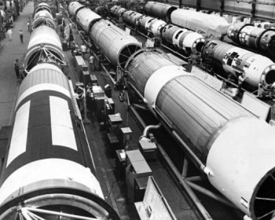 High angle view of engineers working in a missile factory Titan ICBM Denver Colorado USA Canvas Art - (18 x 24)