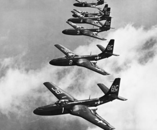 High angle view of fighter planes in flight Mcdonnell FH-1 Phantom Canvas Art - (18 x 24)
