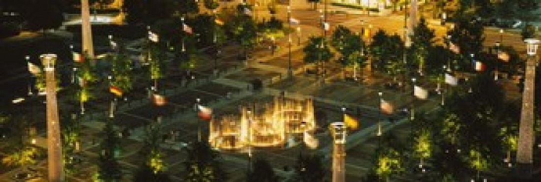 High angle view of fountains in a park lit up at night Centennial Olympic Park Atlanta Georgia USA Canvas Art - Panoramic Images (18 x 6)