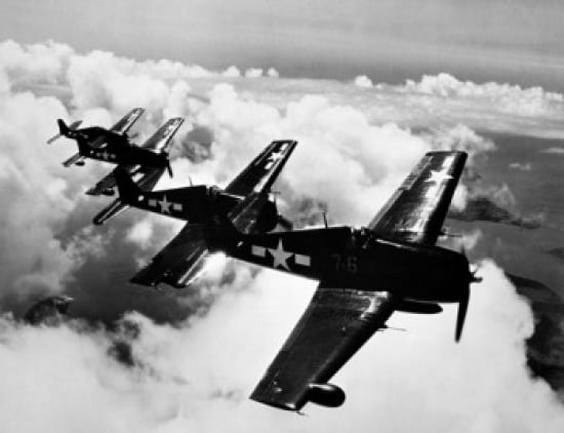 High angle view of four fighter planes flying in formation F6F Hellcat Canvas Art -  (18 x 24)