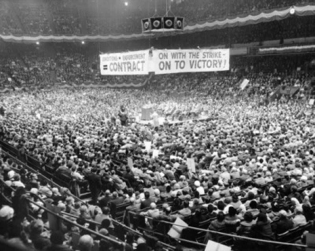 High angle view of garment workers strike meeting Canvas Art - (18 x 24)
