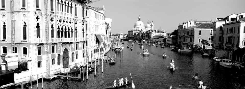 High angle view of gondolas in a canal Grand Canal Venice Italy Canvas Art - Panoramic Images (13 x 36)
