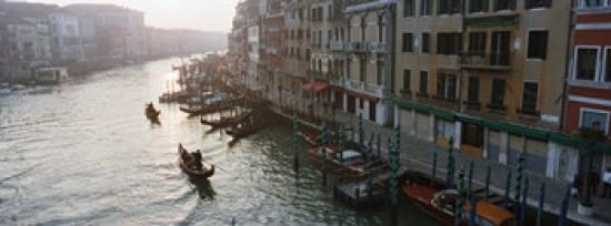 High angle view of gondolas in a canal Grand Canal Venice Italy Canvas Art - Panoramic Images (36 x 13)