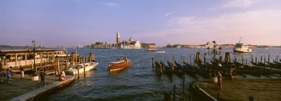 High angle view of gondolas in a canal Grand Canal Venice Italy Canvas Art - Panoramic Images (36 x 13)